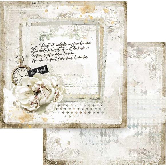 Feuille de papier pour scrapbooking Stamperia, 12 x 12 – Journal lettre et horloge, romantique