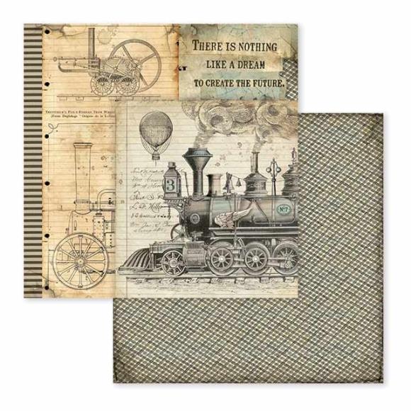 Stamperia Scrapbook Paper Sheet, 12x12 - Voyages Fantastiques Steam Train