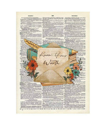 Vintage Dictionary Print, Know Your Worth