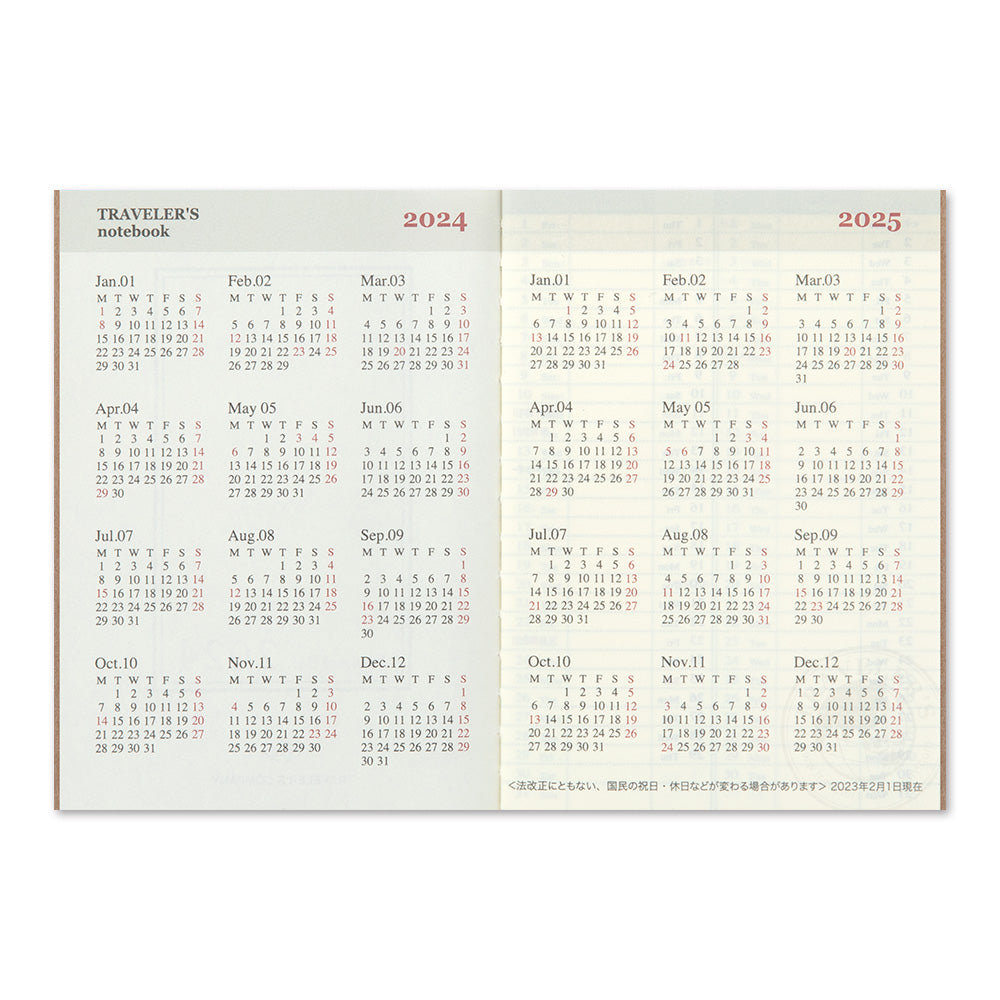 Traveler's Notebook 2024 Weekly Diary Refill, Passport Size