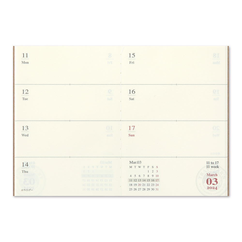 Traveler's Notebook 2024 Weekly Diary Refill, Passport Size