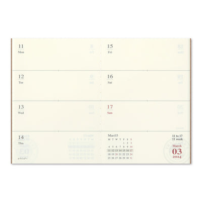 Traveler's Notebook 2024 Weekly Diary Refill, Passport Size
