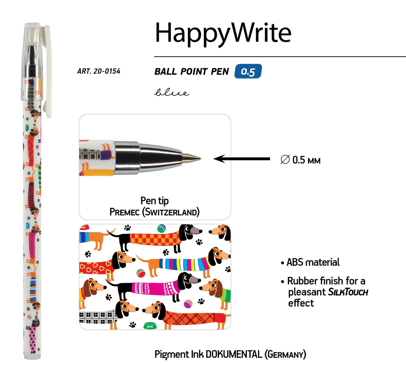 HappyWrite Ballpoint Pen, 0.5mm, Dogs
