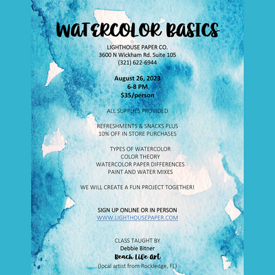 Watercolor Basics Class on 8-26-2023 with Artist Debbie Bitner