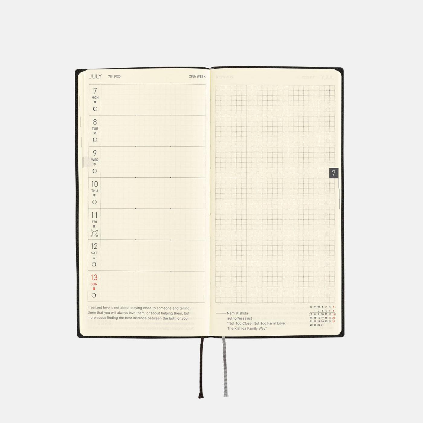 Hobonichi Techo 2025 Semaines - Ligne blanche : Noir (Anglais)