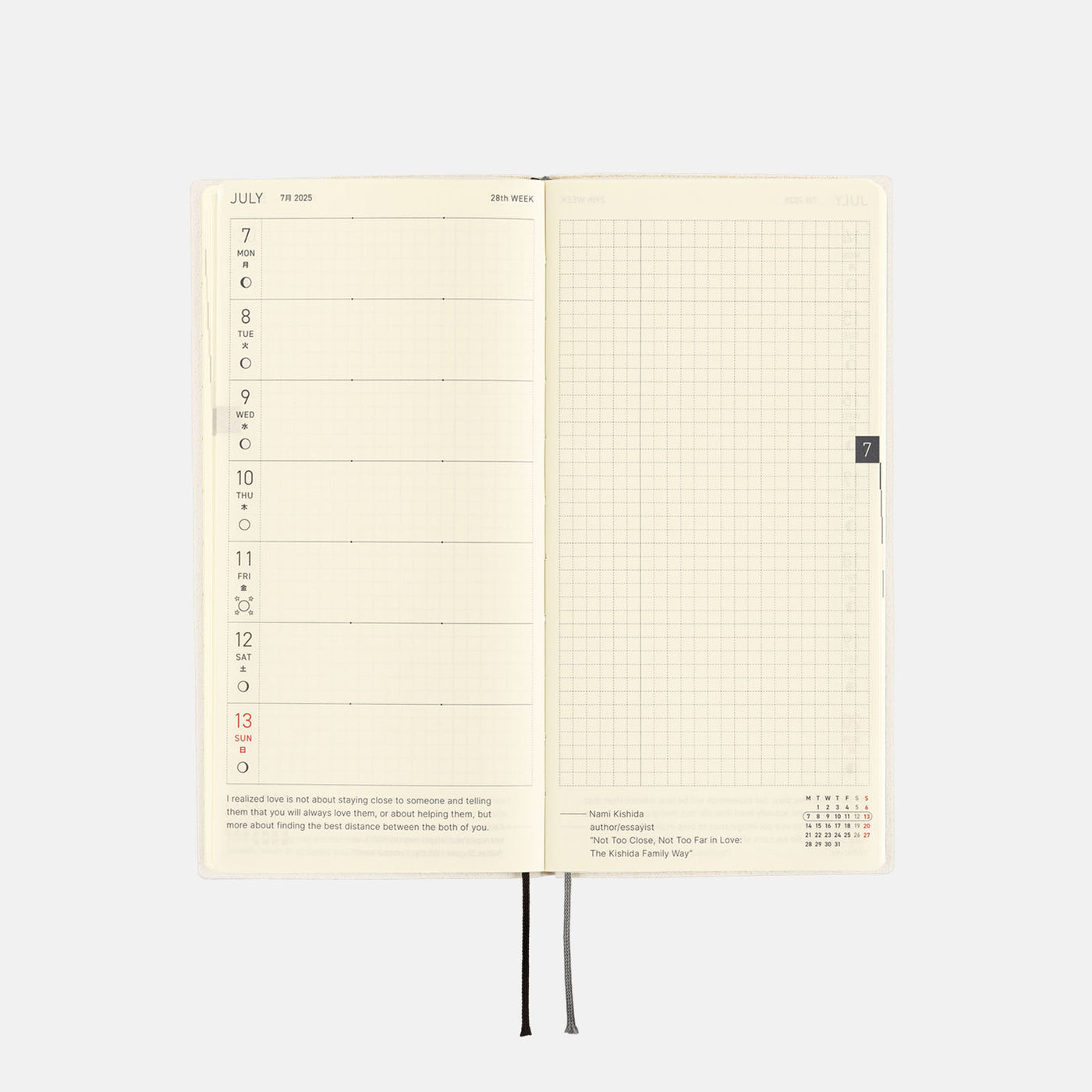 Semanas de Hobonichi Techo 2025 - Línea blanca: marfil (inglés)