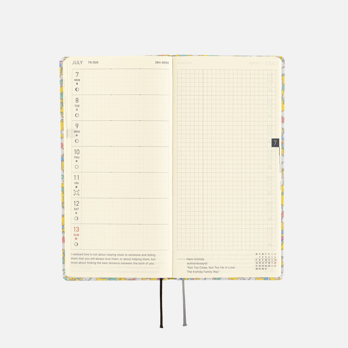 Semaines Hobonichi Techo 2025 - Tissus Liberty : Paysanne Blossom (Français)