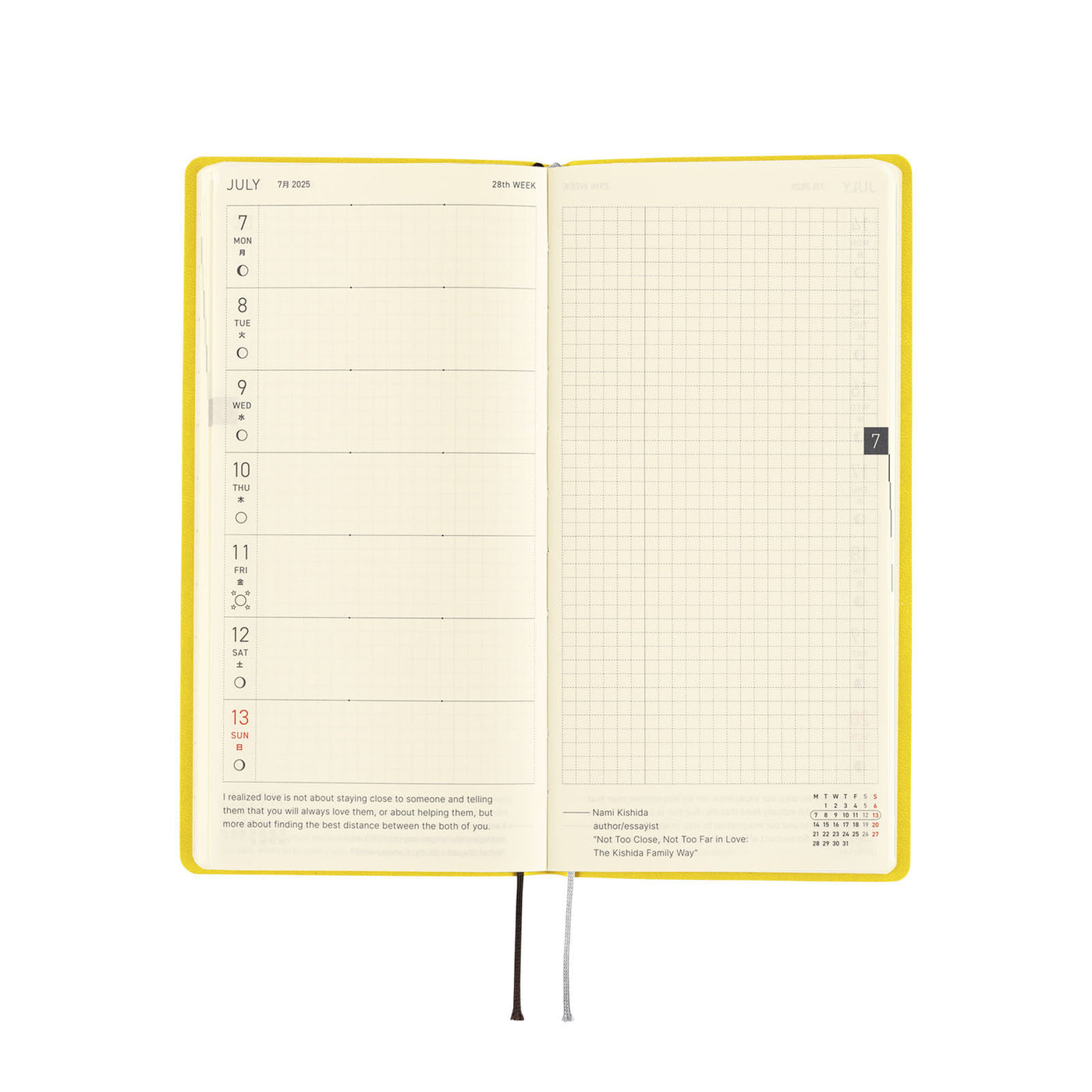 Semanas de Hobonichi Techo 2025 - Liso: Mostaza (Inglés)