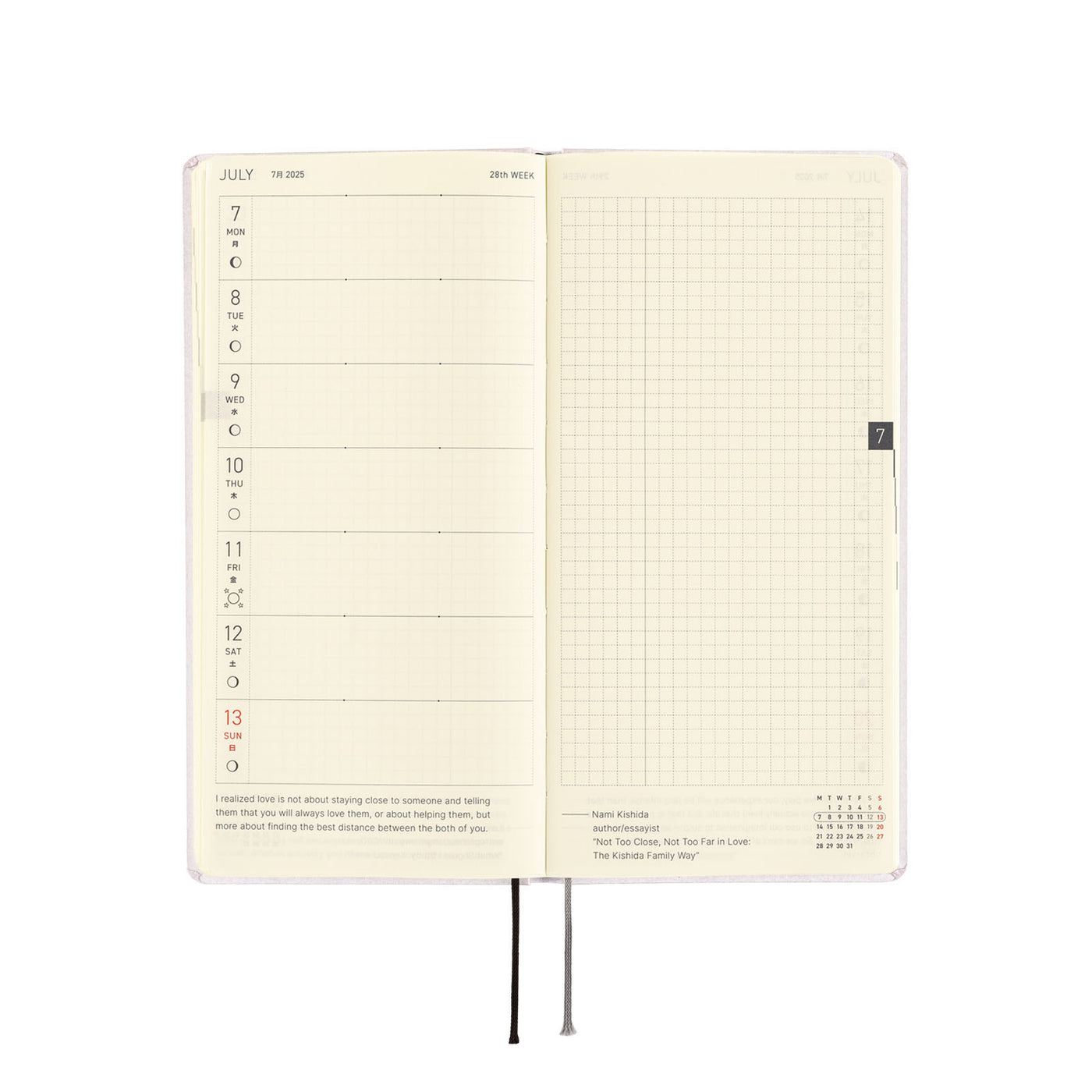 Semaines Hobonichi Techo 2025 - Série papier : Platinum White (anglais)