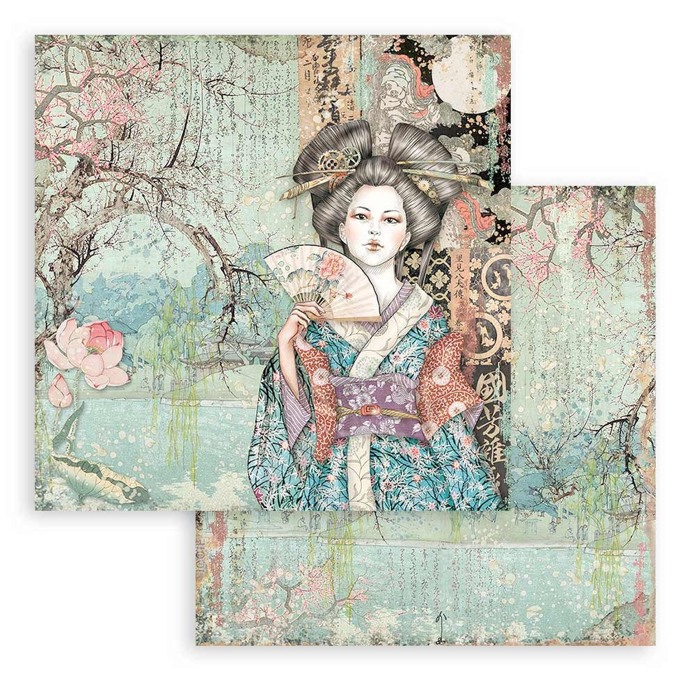 Stamperia Scrapbook Paper Sheet, 12x12 - Lady, Sir Vagabond In Japan