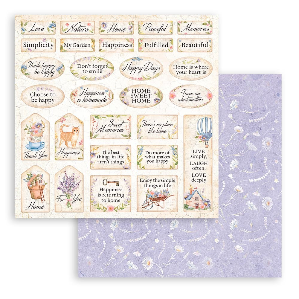 Feuille de papier pour scrapbooking Stamperia, 12 x 12 – Créez des étiquettes de bienvenue pour le bonheur