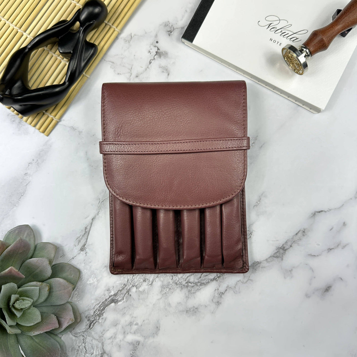 Girologio 6 Pen Leather Case, Antique Brown