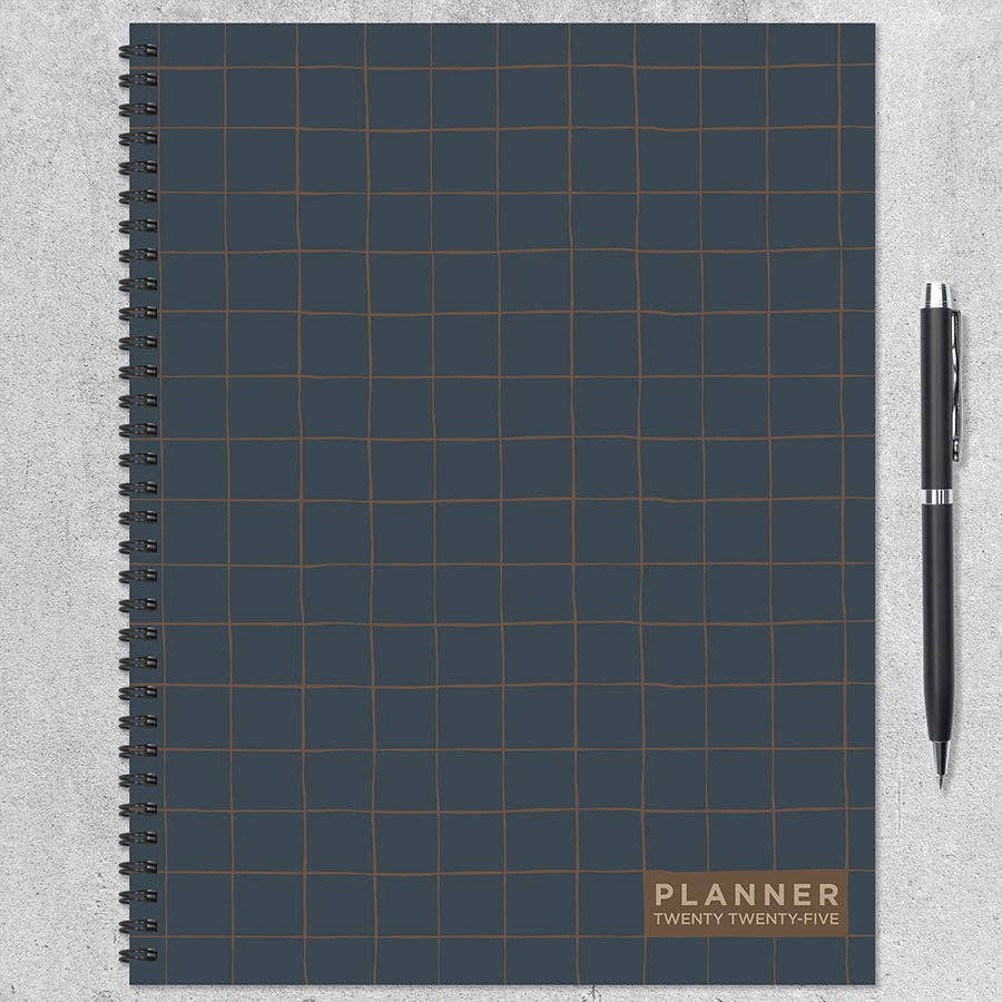 2025 Navy Grid Space Large Weekly Monthly Planner