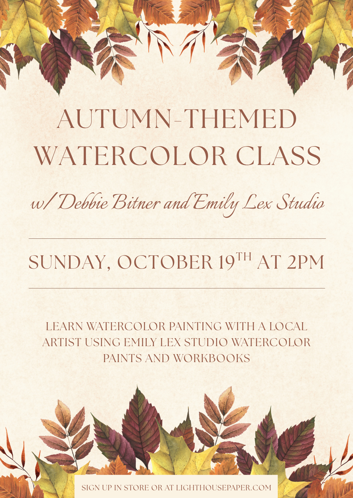 Sunday October 19th, 2 PM | Fall Themed Watercolor Class w/ Debbie Bitner + Emily Lex Studio