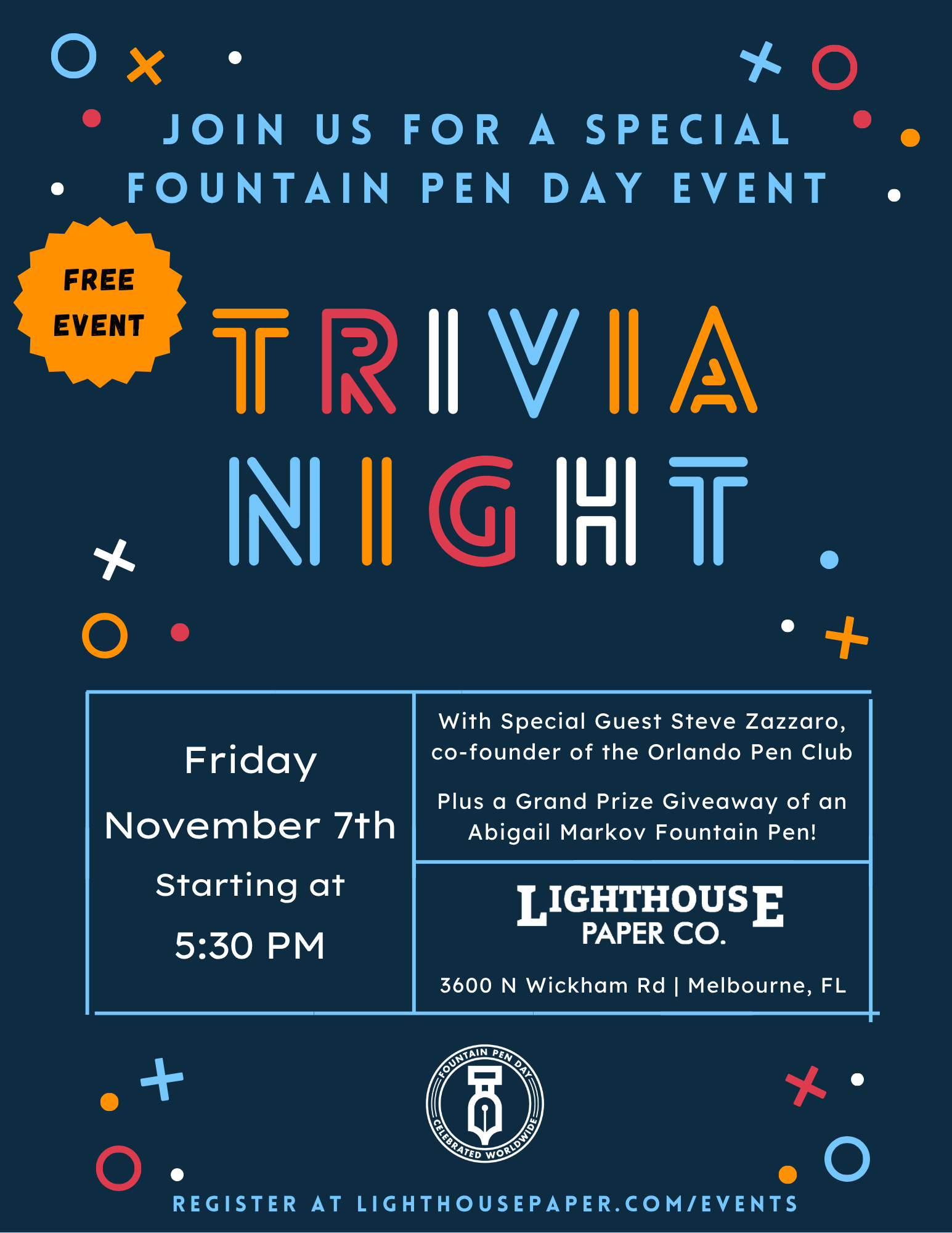 Friday, November 7th at 5:30pm - Fountain Pen Day Trivia Night