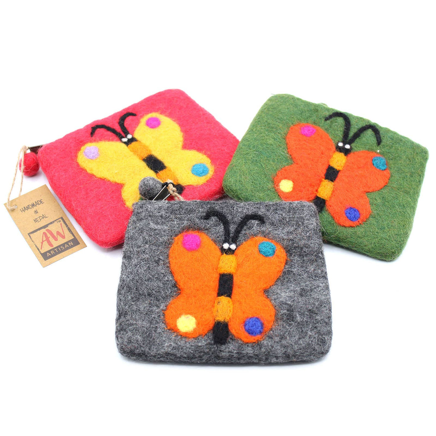 Natural Felt Zipper Pouch, Butterfly