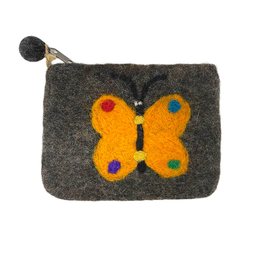 Natural Felt Zipper Pouch, Butterfly