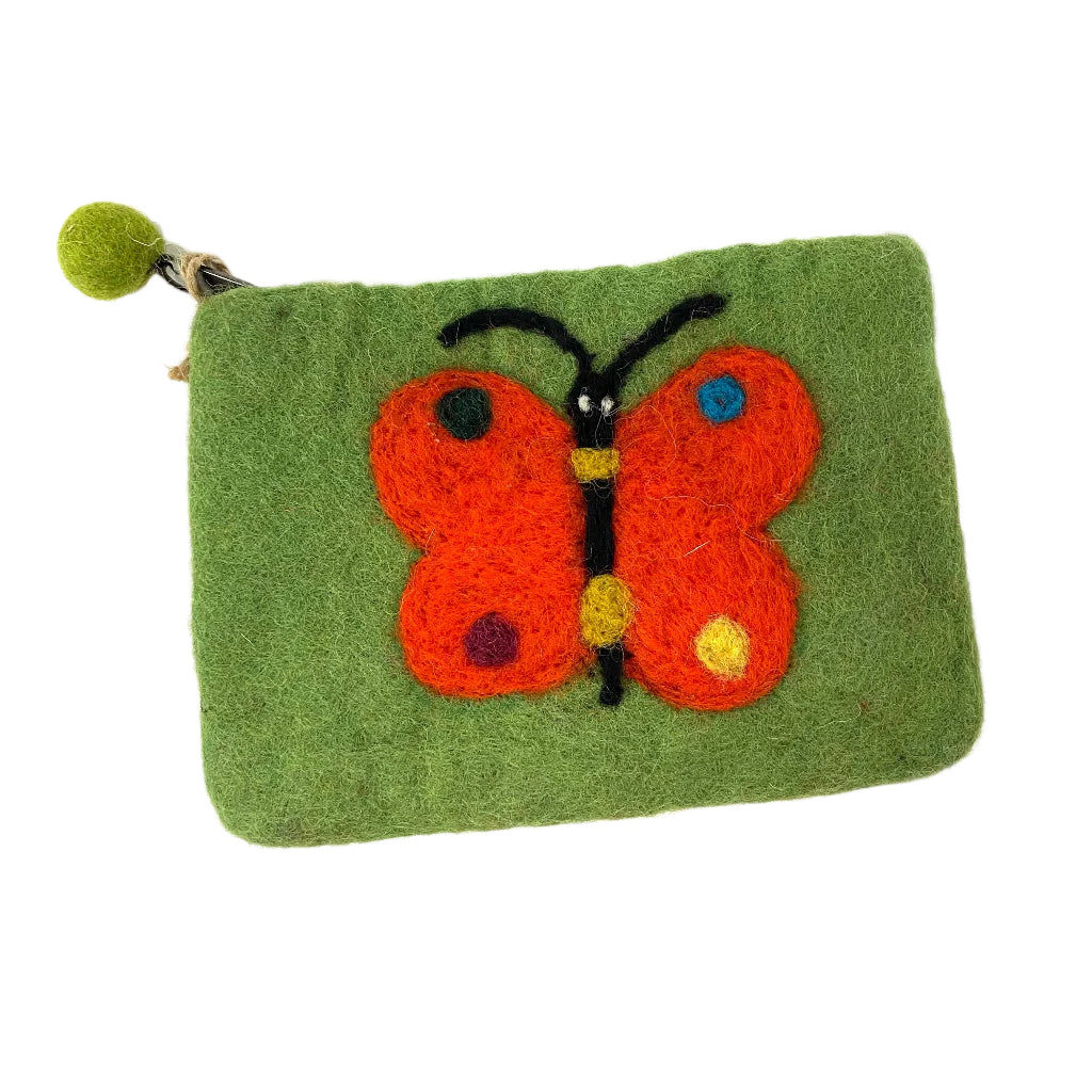 Natural Felt Zipper Pouch, Butterfly