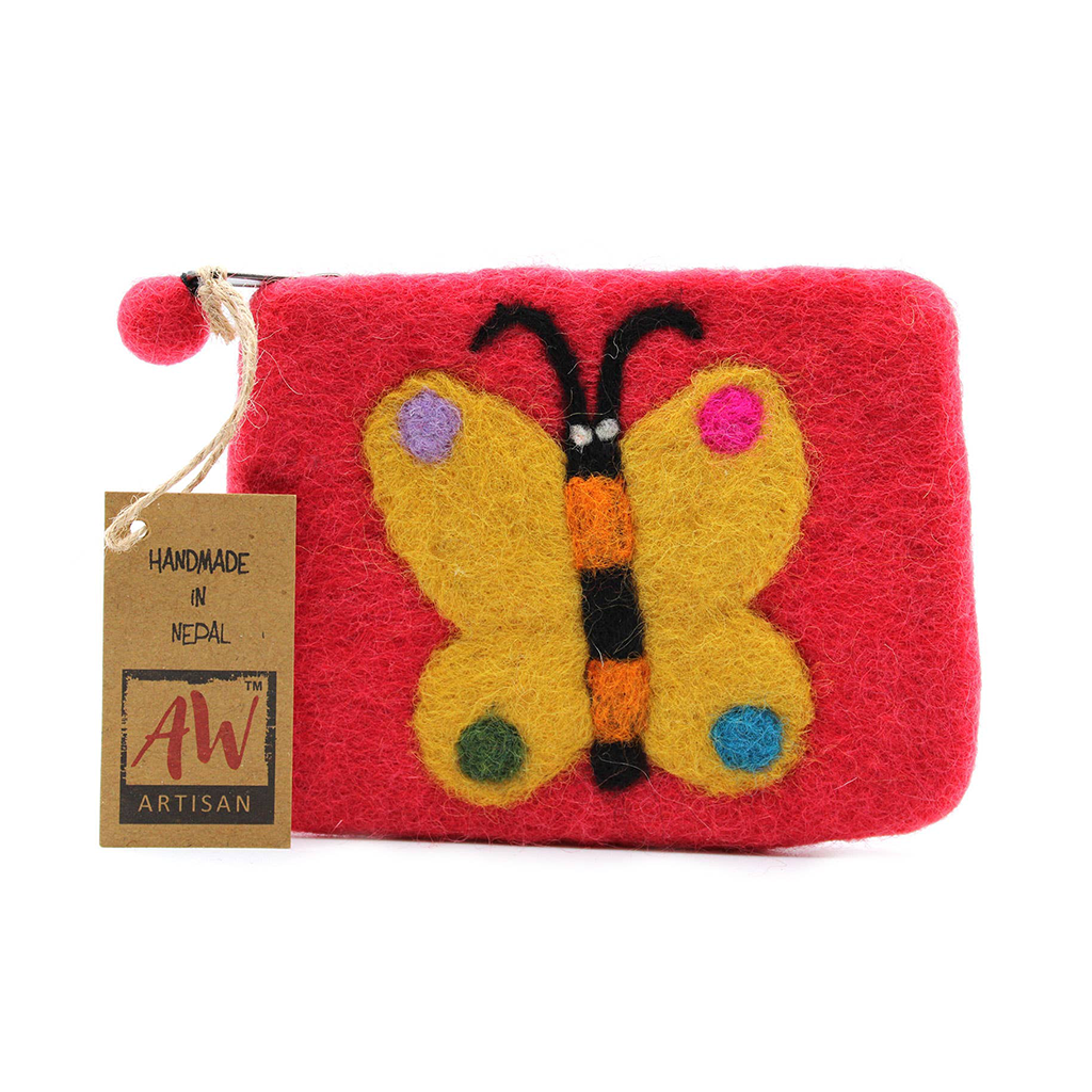 Natural Felt Zipper Pouch, Butterfly