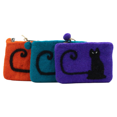 Natural Felt Zipper Pouch, Cat Face