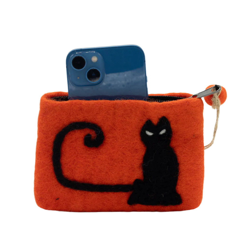 Natural Felt Zipper Pouch, Cat Face