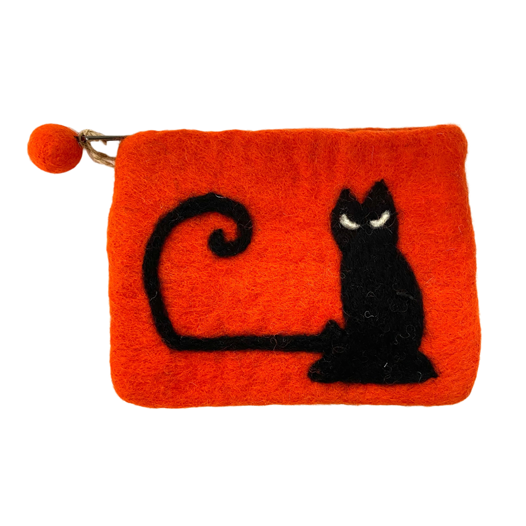 Natural Felt Zipper Pouch, Cat Face