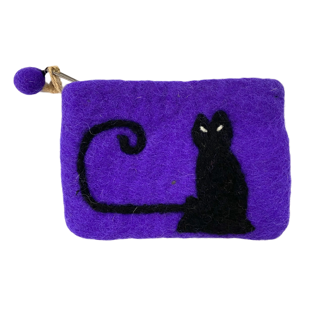 Natural Felt Zipper Pouch, Cat Face