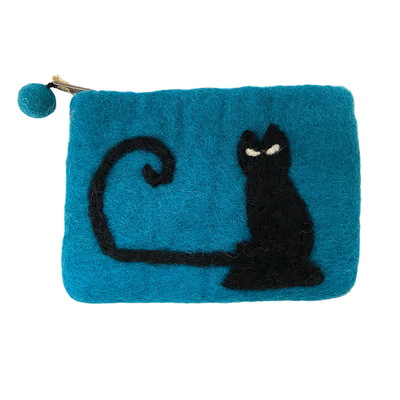 Natural Felt Zipper Pouch, Cat Face