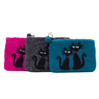 Natural Felt Zipper Pouch, Cats