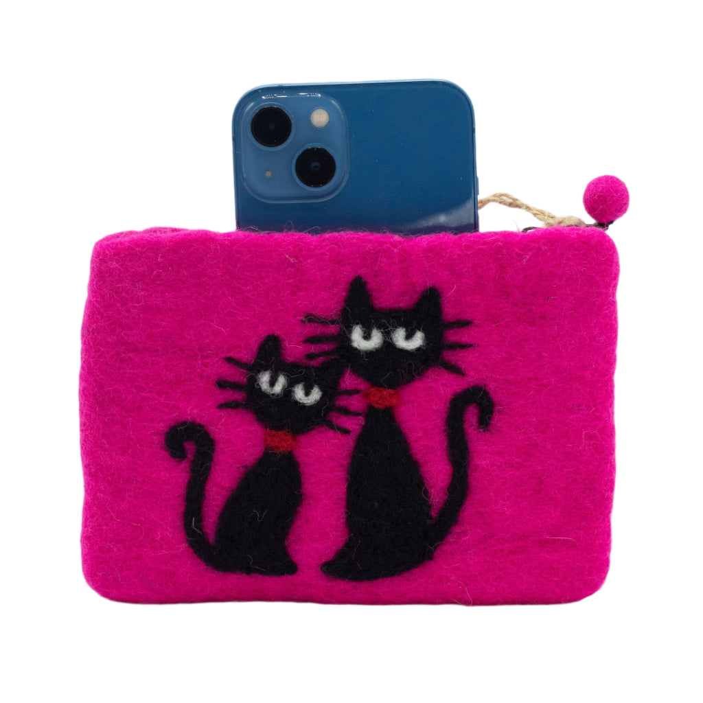 Natural Felt Zipper Pouch, Cats