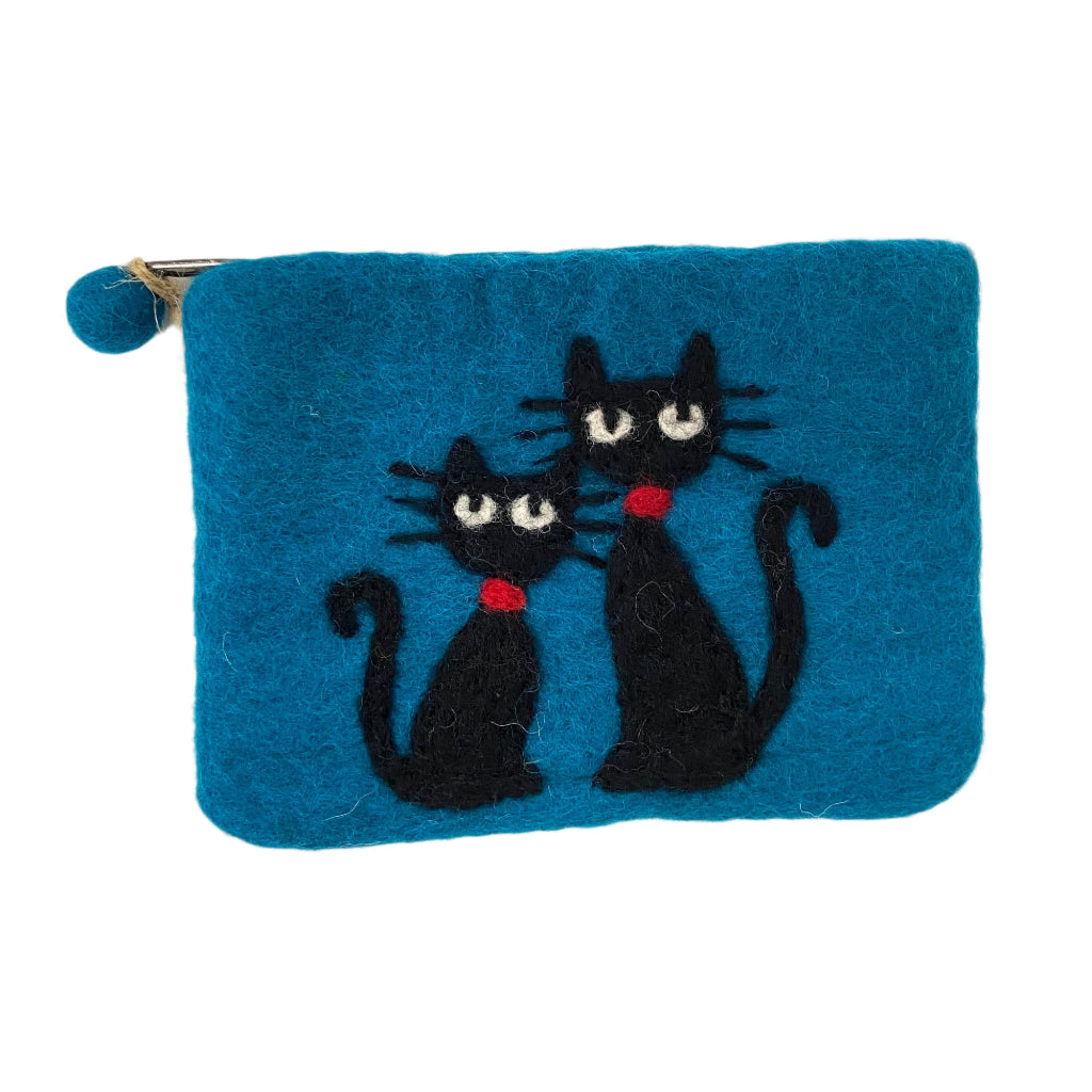 Natural Felt Zipper Pouch, Cats