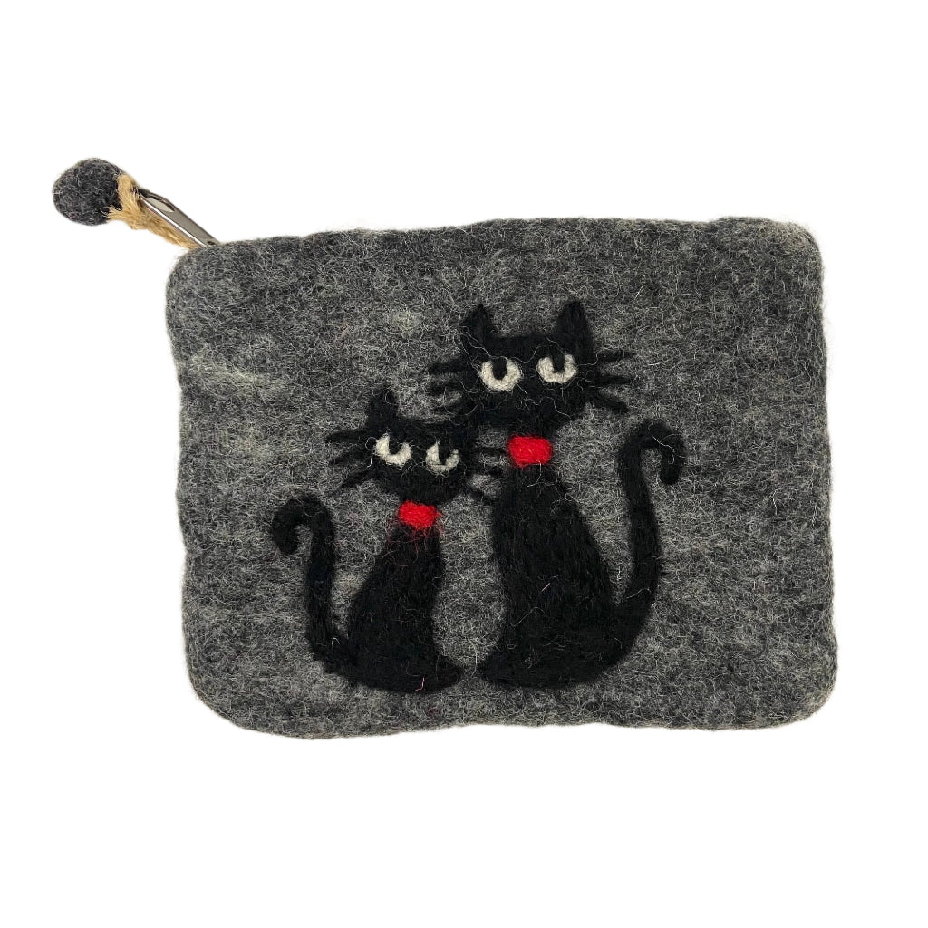 Natural Felt Zipper Pouch, Cats