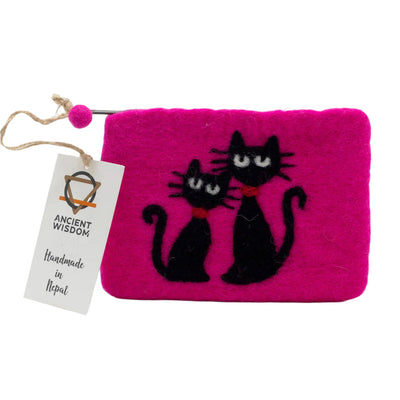 Natural Felt Zipper Pouch, Cats