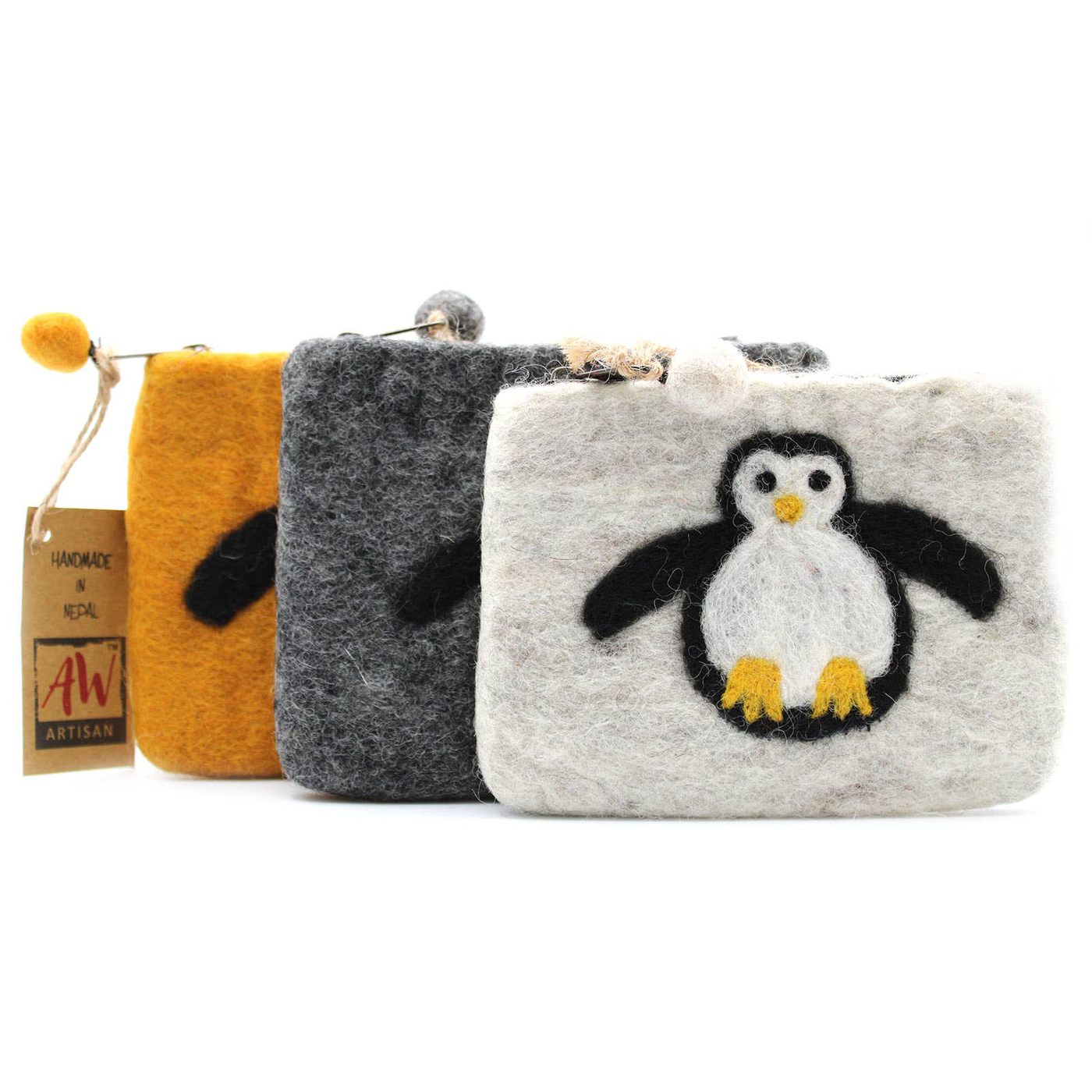 Natural Felt Zipper Pouch, Cute Penguin