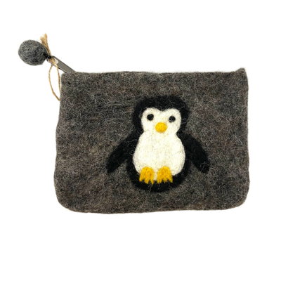 Natural Felt Zipper Pouch, Cute Penguin