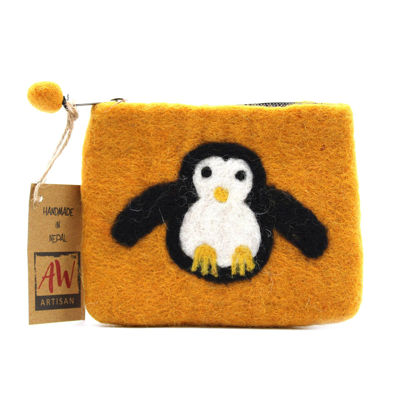 Natural Felt Zipper Pouch, Cute Penguin