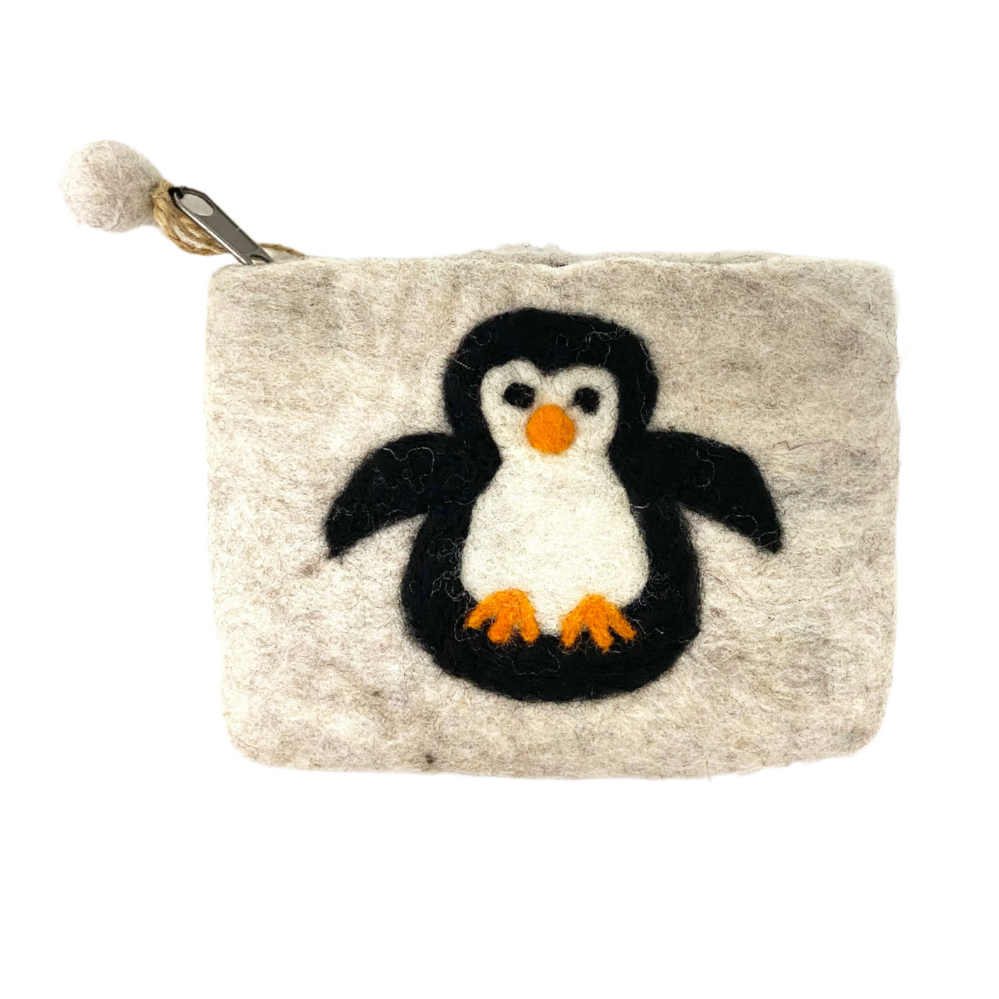 Natural Felt Zipper Pouch, Cute Penguin