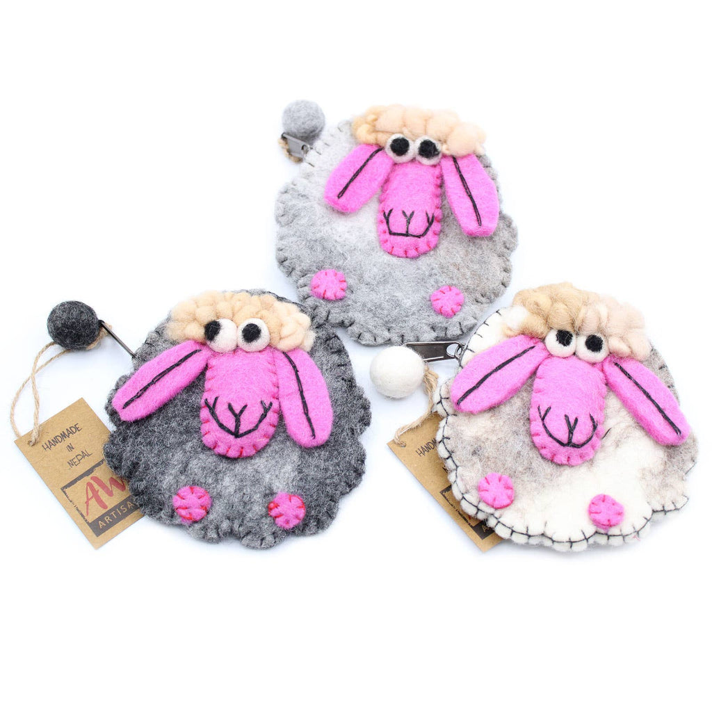 Natural Felt Zipper Pouch Happy Sheep