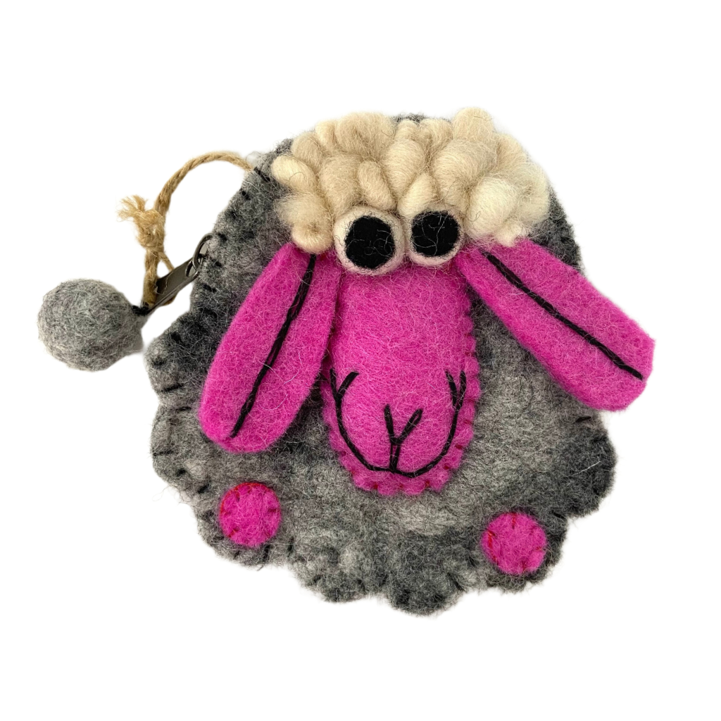 Natural Felt Zipper Pouch Happy Sheep