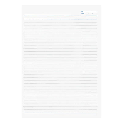 Sheet of paper with blue lines on a white background