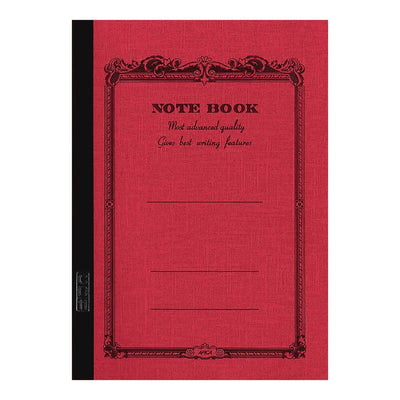 Red notebook with black decorative border on a white background