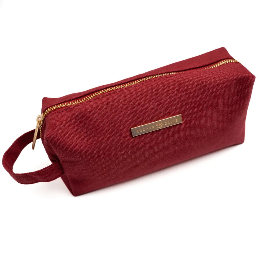 Archer & Olive Maroon Canvas Zipper Pouch