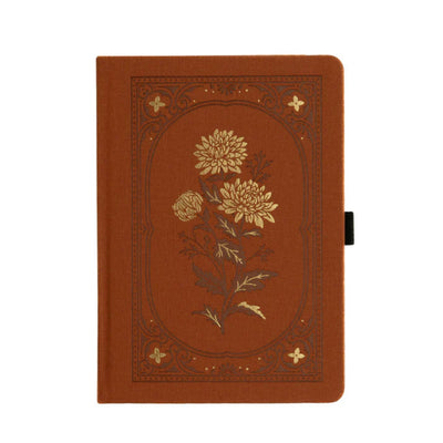 Archer & Olive chrysanthemum notebook with floral design on a brown background, available at Lighthouse Paper Co. in Melbourne, FL