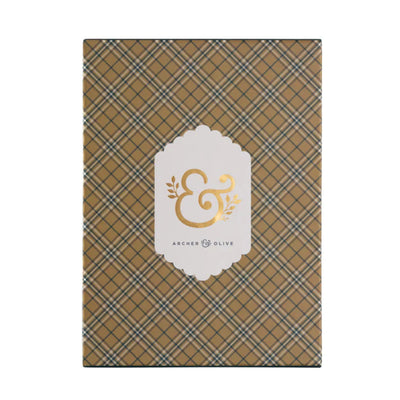 Archer & Olive plaid notebook box with a gold and white logo, available at Lighthouse Paper Co. in Melbourne, FL