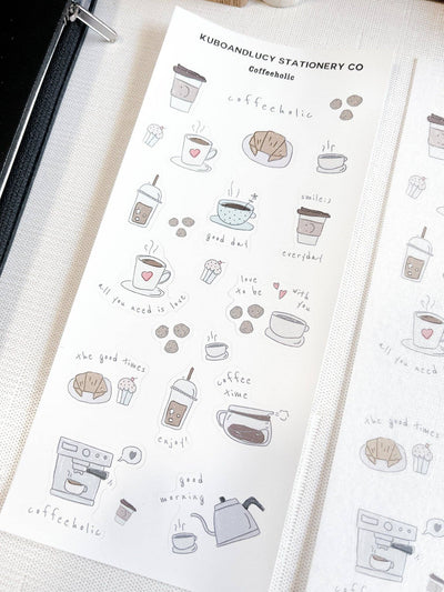 Kuboandlucy Coffeeholic Sticker Sheet, White Matte