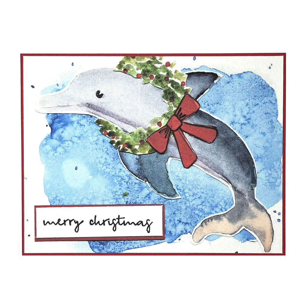 Dolphin Wreath Watercolor Christmas Card