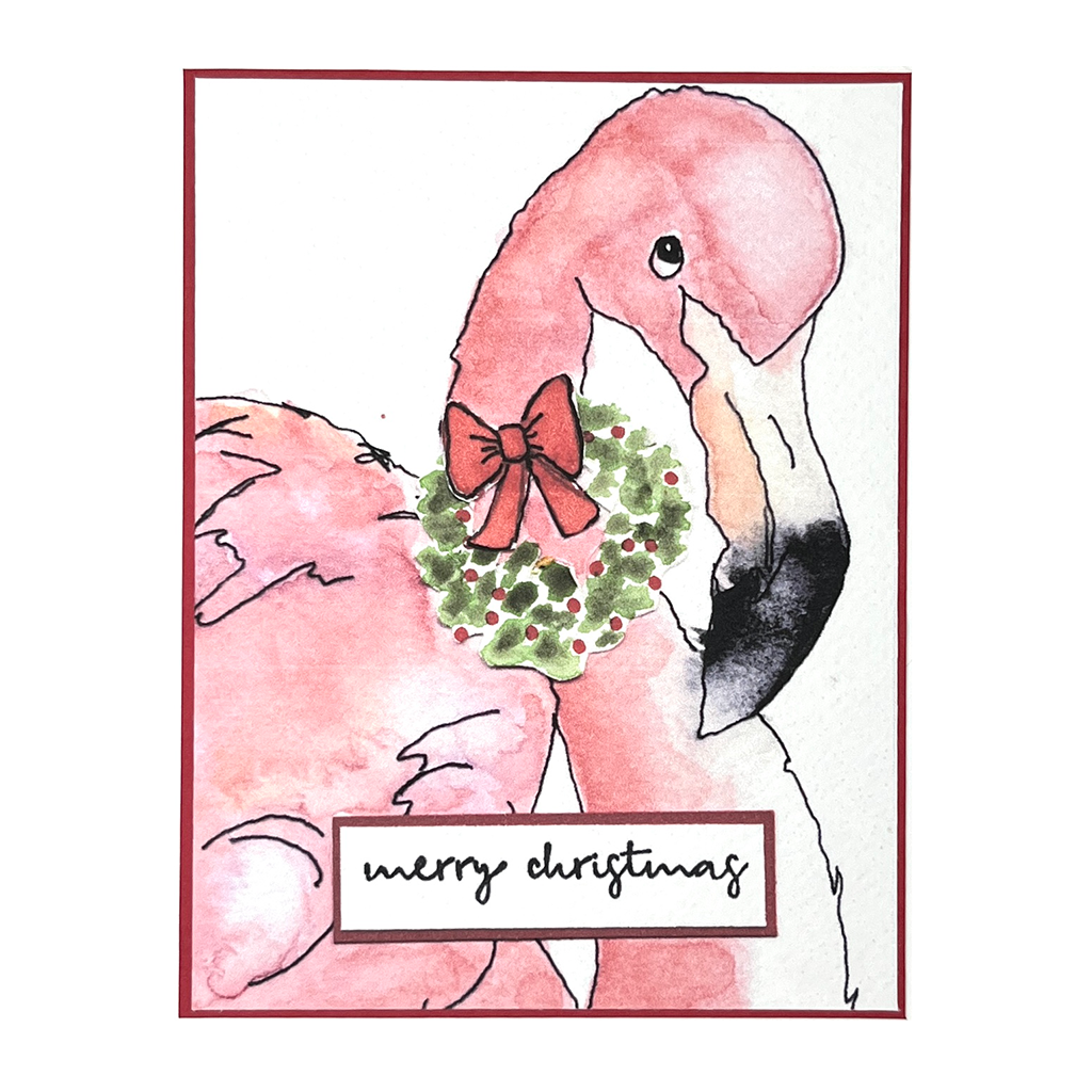 Flamingo Wreath Watercolor Christmas Card