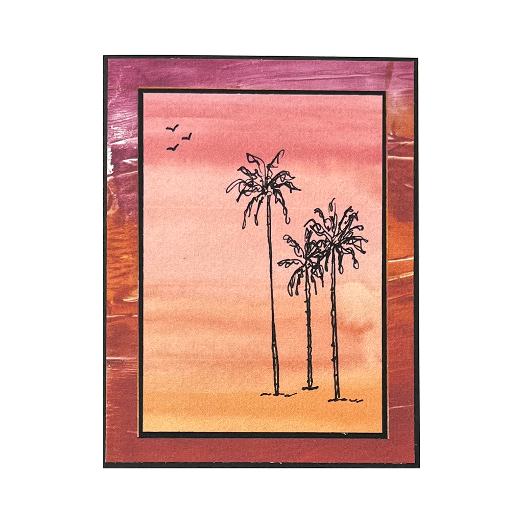 Red Sky Palm Watercolor Card