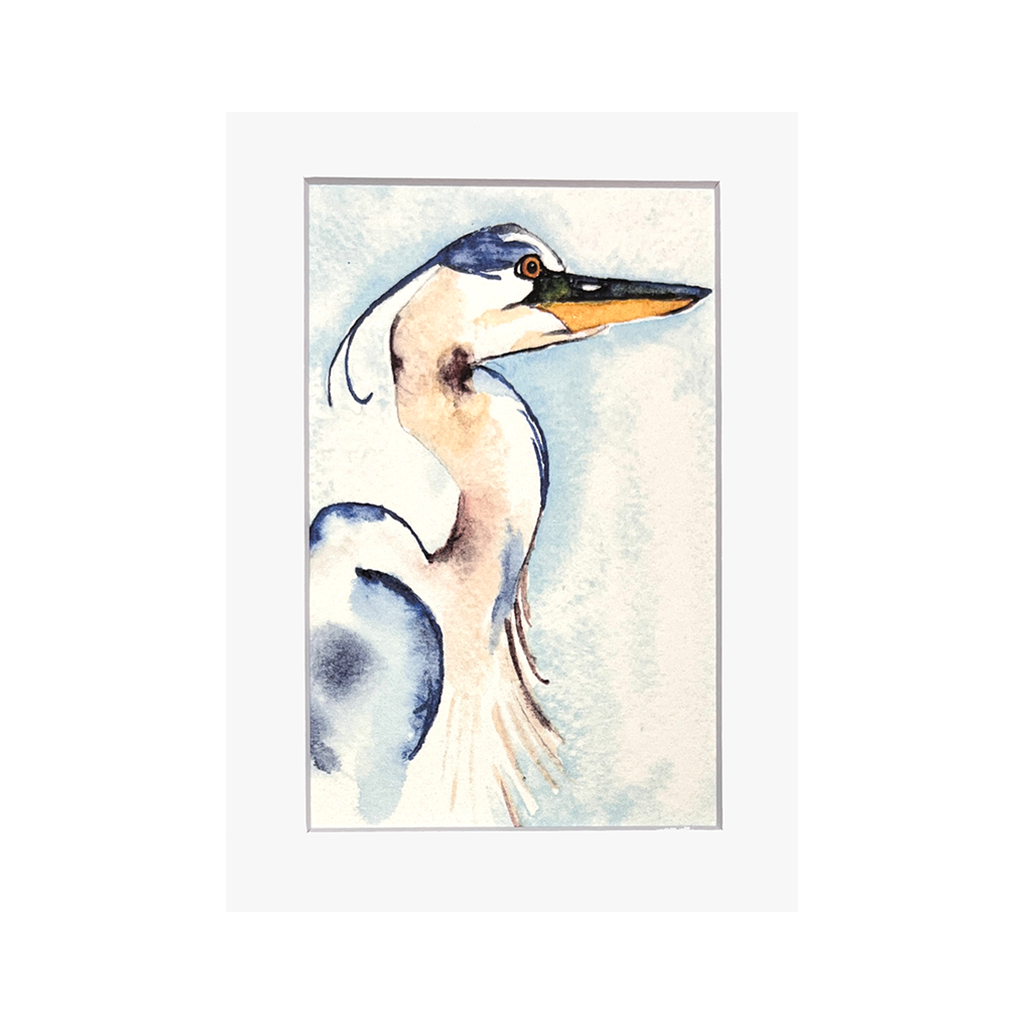 Beach Life Art White Framed Watercolor Print, 5" x 7" - Great Blue Heron