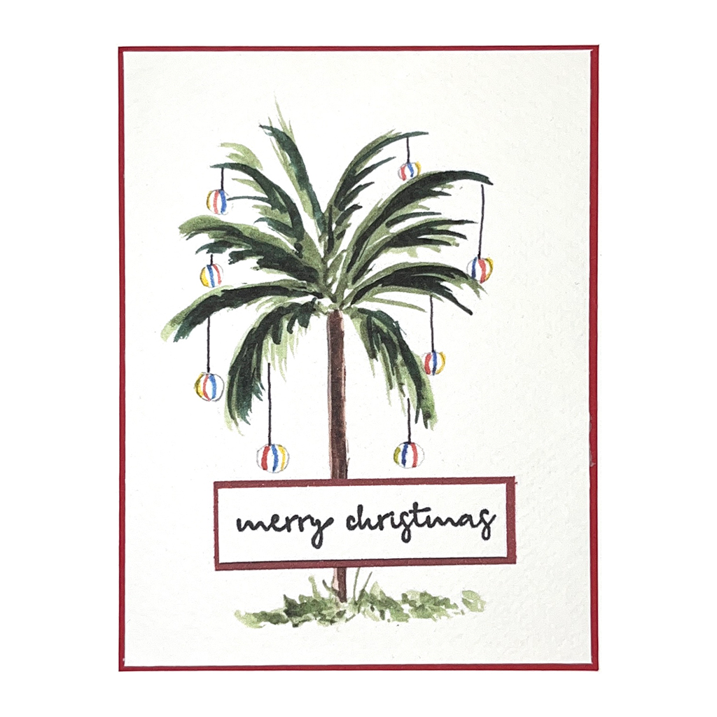 Palm with Ornaments Watercolor Christmas Card